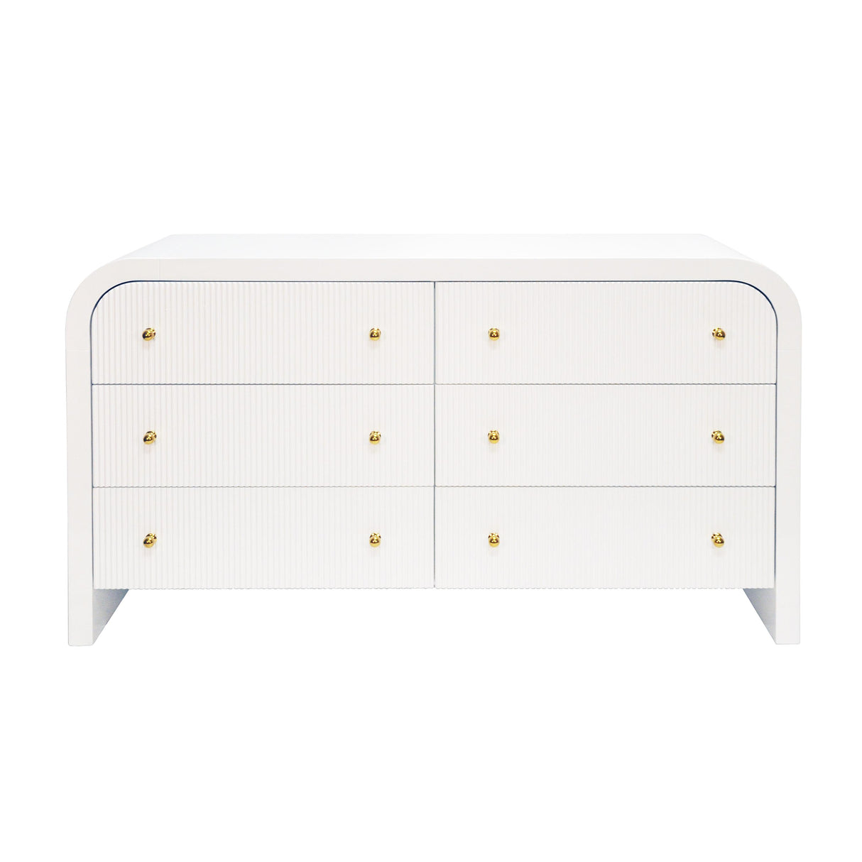 Worlds Away Waterfall Edge Chest With Fluted Drawer Front In White Lacquer