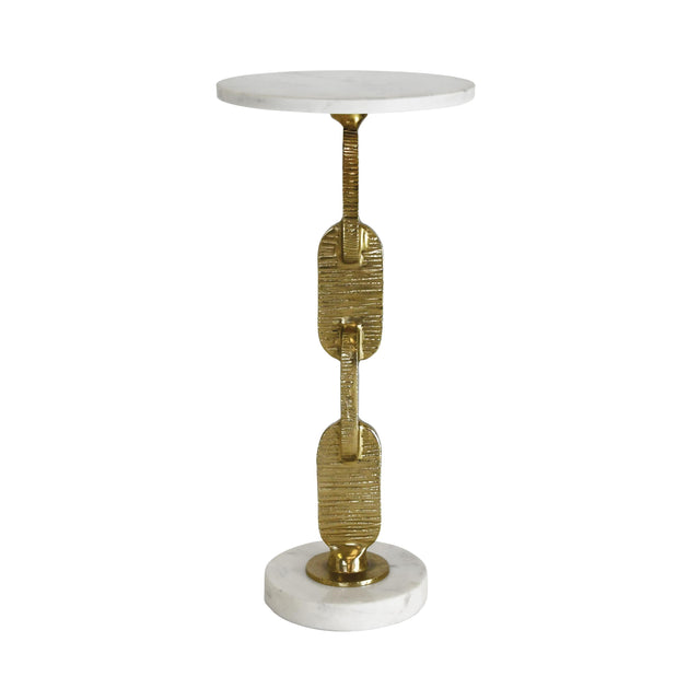 Worlds Away Round Cigar Table With Interlocking Hammered Brass Base And White Marble Top