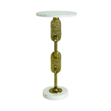 Worlds Away Round Cigar Table With Interlocking Hammered Brass Base And White Marble Top