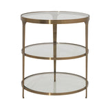Worlds Away Three Tier Glass Top Round End Table In Antique Brass