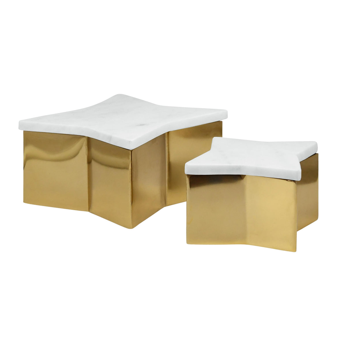 Worlds Away Large Star Box With White Marble Lid And Brass Base