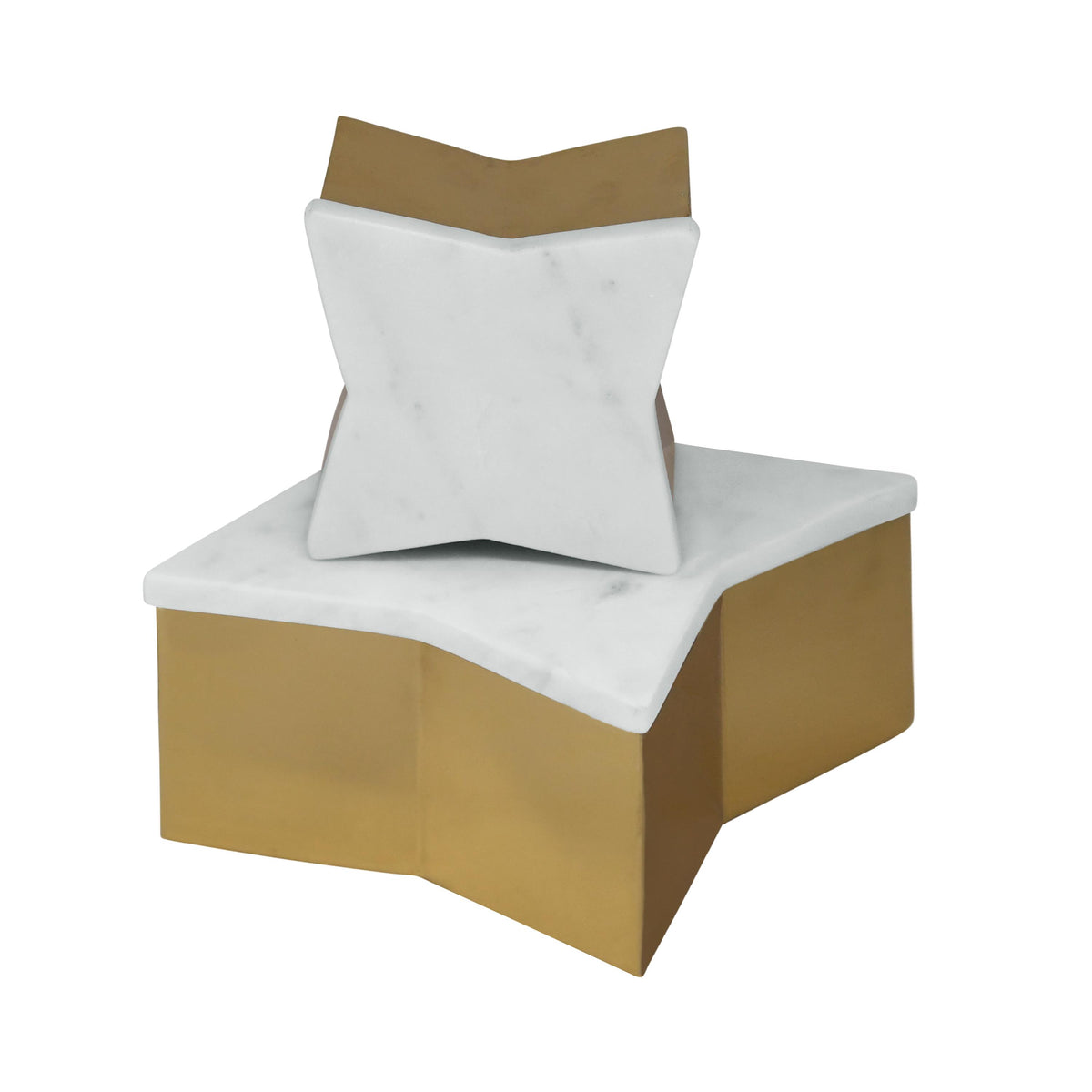 Worlds Away Small Star Box With White Marble Lid And Brass Base