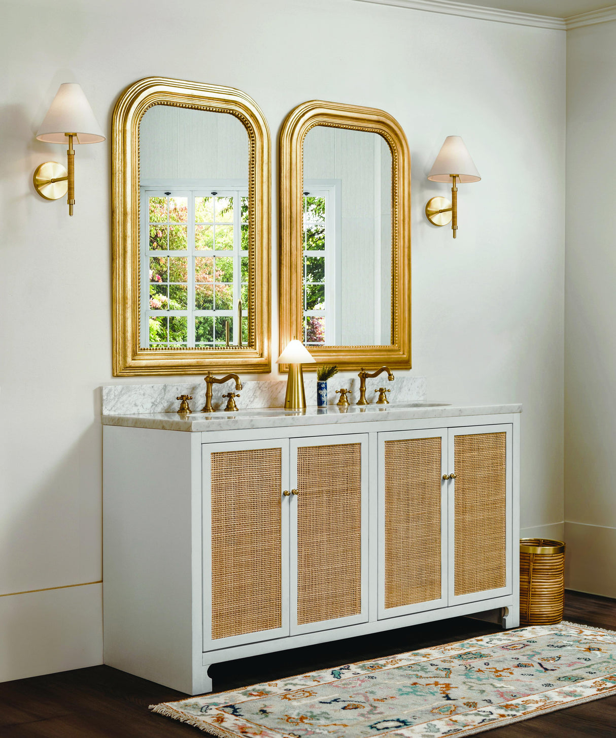 Worlds Away Hand Carved Gold Leaf Curved Top Rect Mirror