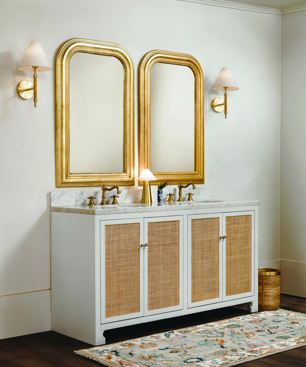 Worlds Away Hand Carved Gold Leaf Curved Top Rect Mirror