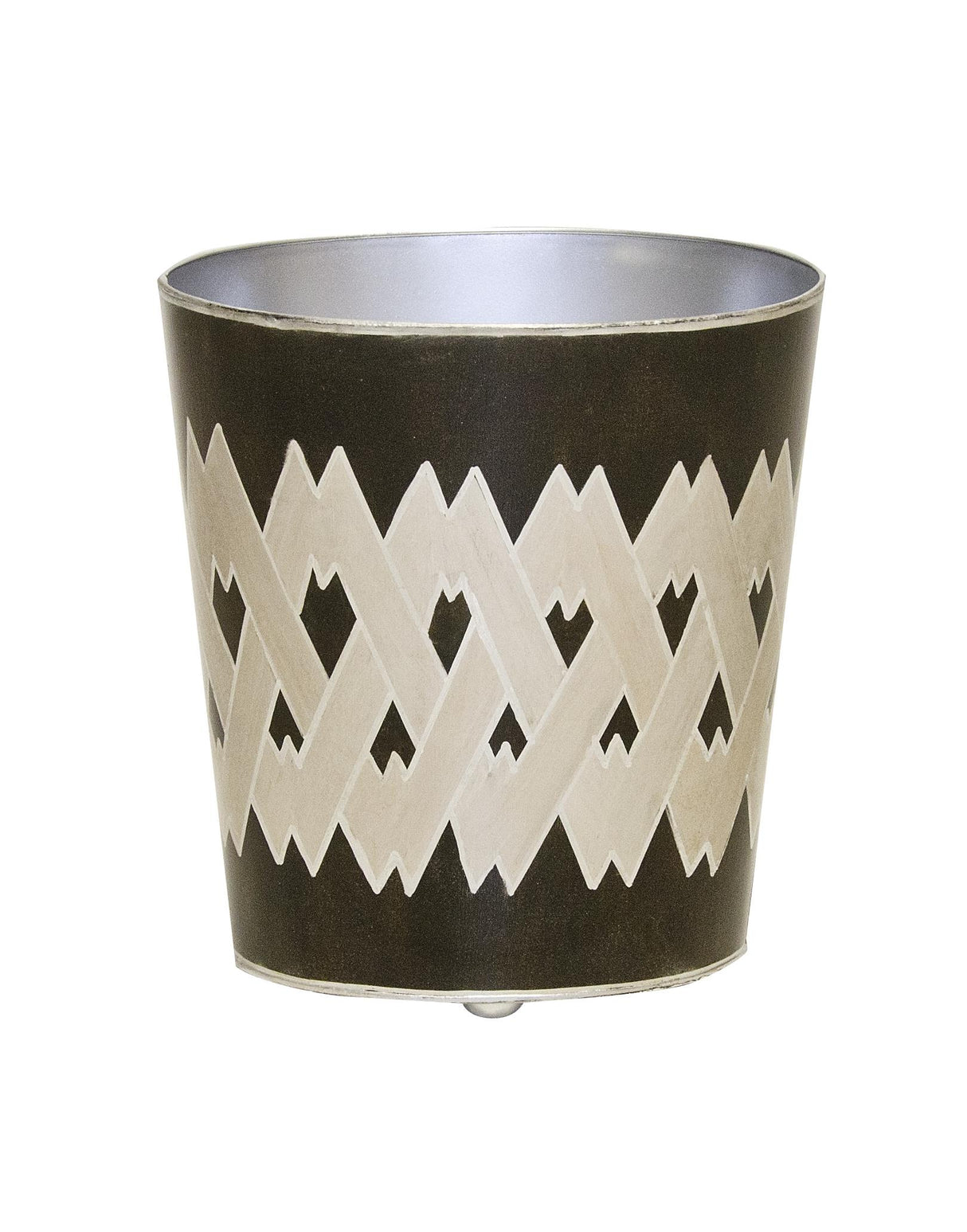 Worlds Away Oval Wastebasket Black And Silver Argyle