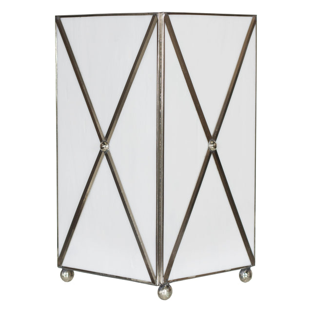 Worlds Away White Glass Xhatch Wastebasket