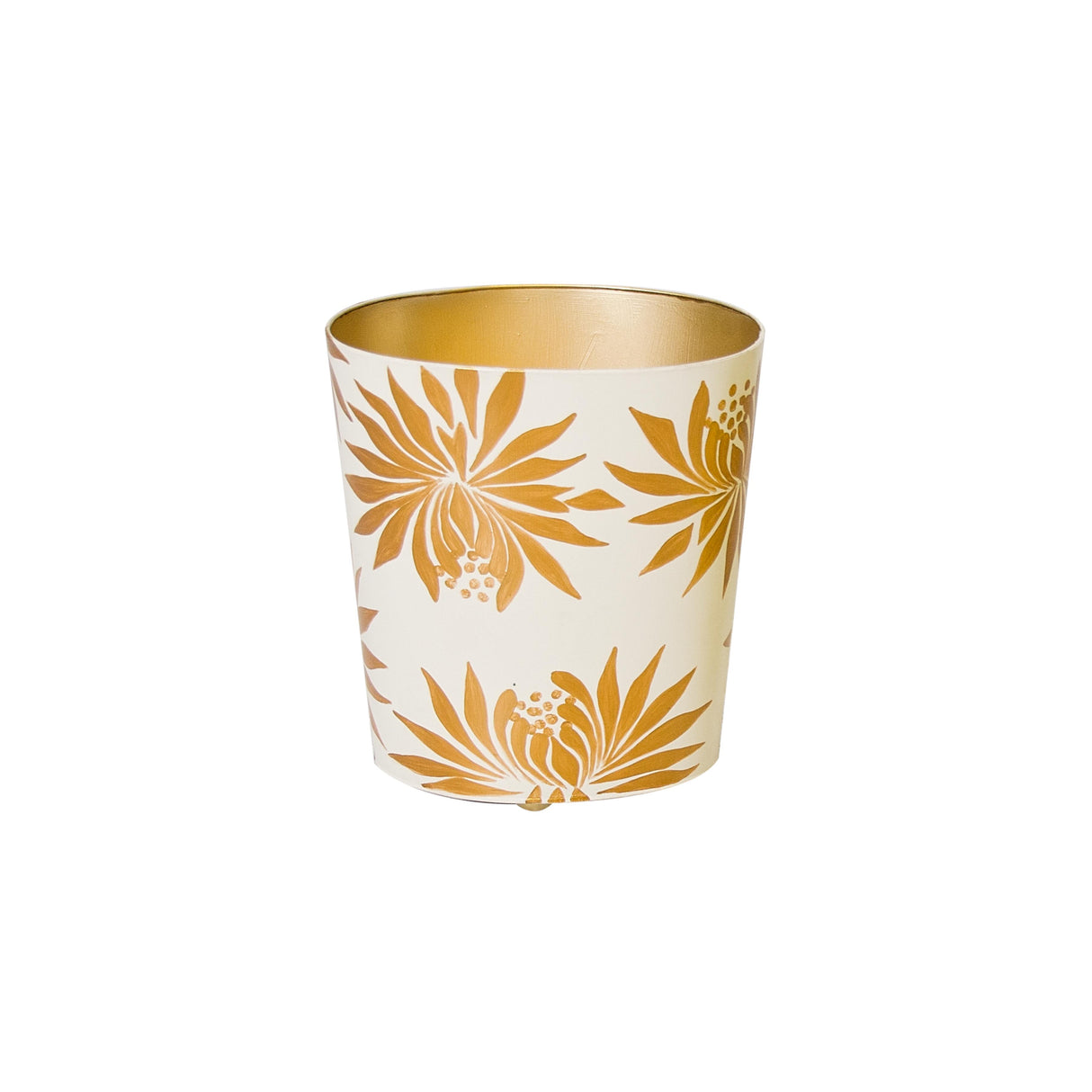 Worlds Away Gold And Cream Floral Wastebasket