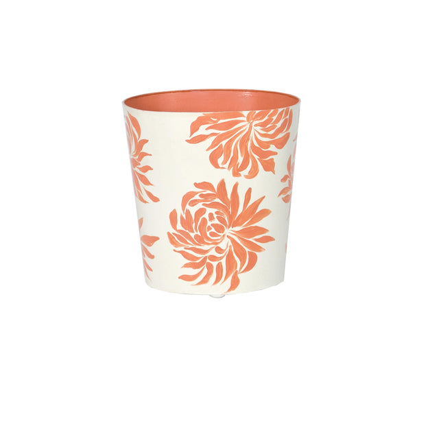 Worlds Away Oval Wastebasket Orange /Cream Floral
