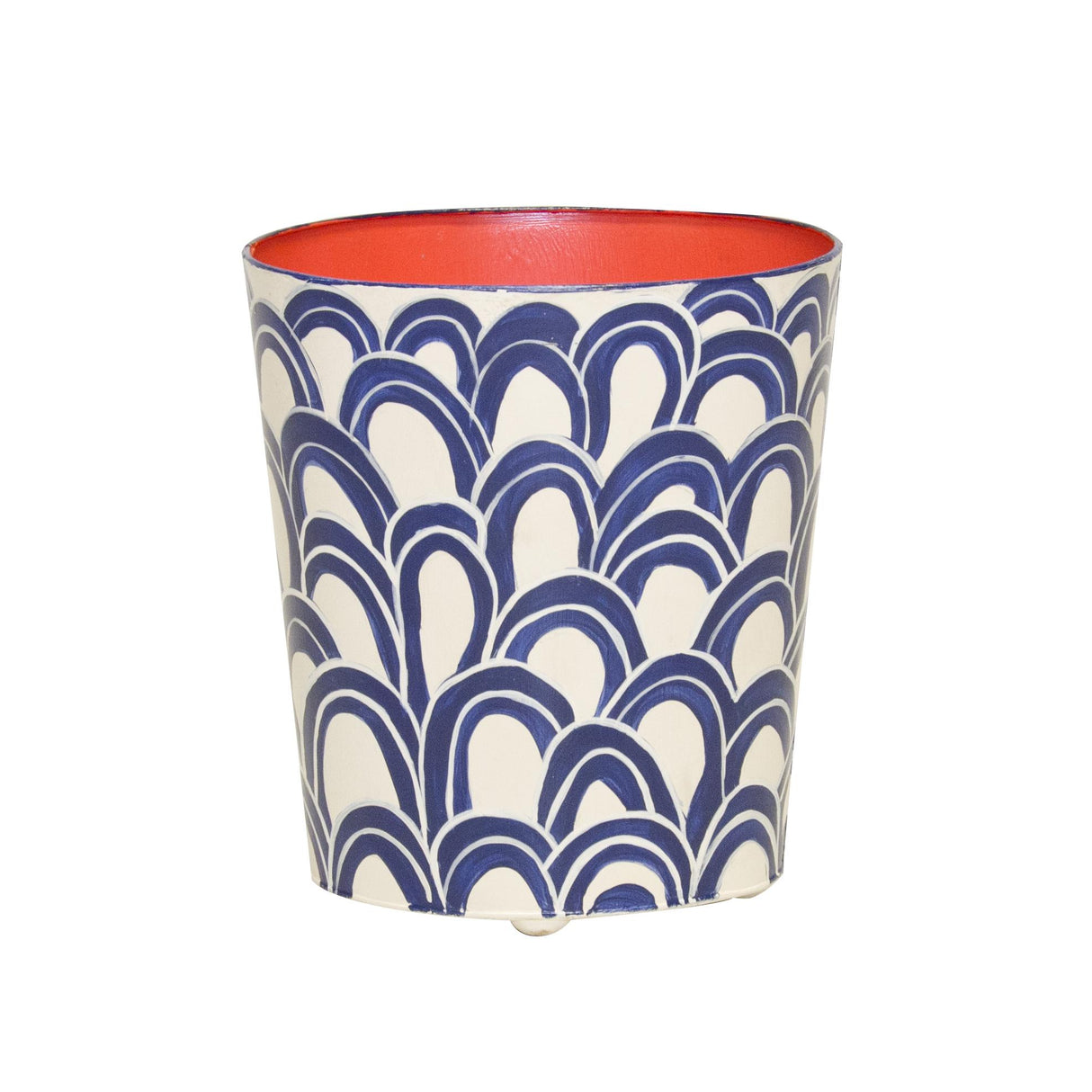 Worlds Away Oval Wastebasket Navy Cream And Orange
