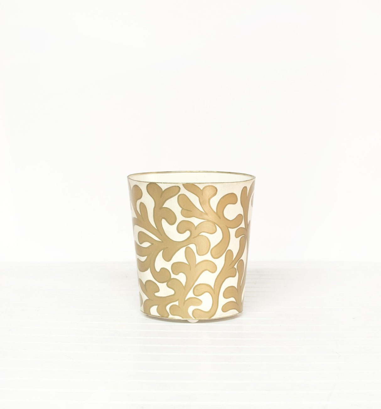 Worlds Away Oval Wastebasket Gold/Cream