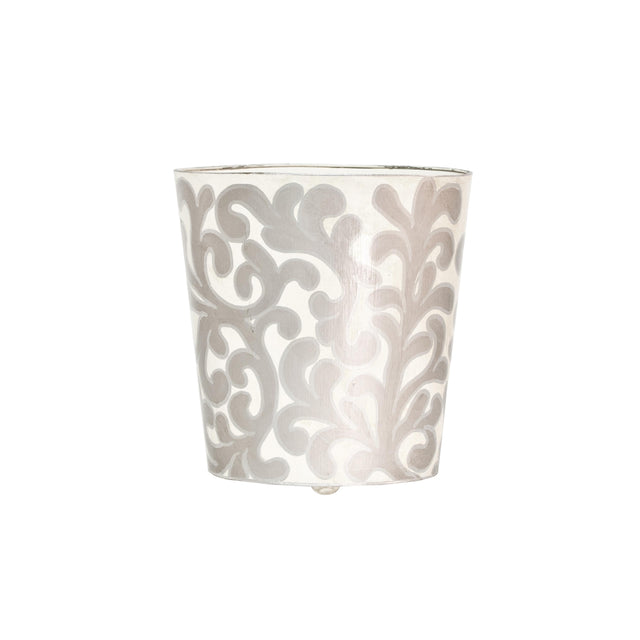 Worlds Away Oval Wastebasket Slvr/Cream