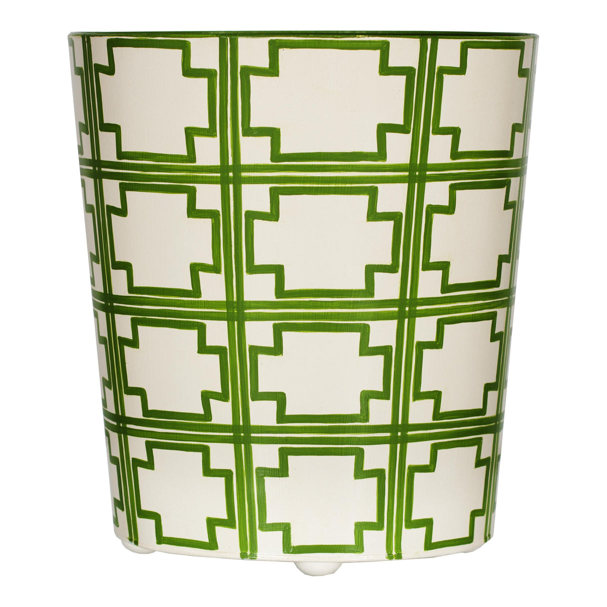 Worlds Away Oval Wastebasket Cream/Green Sqrs