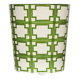Worlds Away Oval Wastebasket Cream/Green Sqrs
