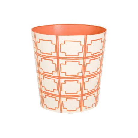 Worlds Away Oval Wastebasket Cream/Orange Sqrs