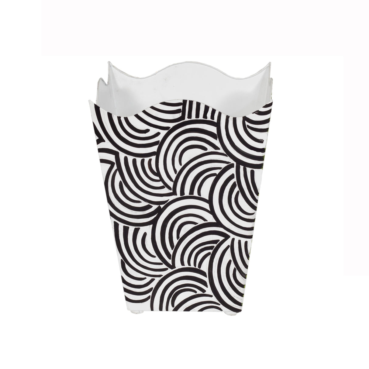 Worlds Away Square Wave Top Wastebasket, Style:Breaker, Color:Black