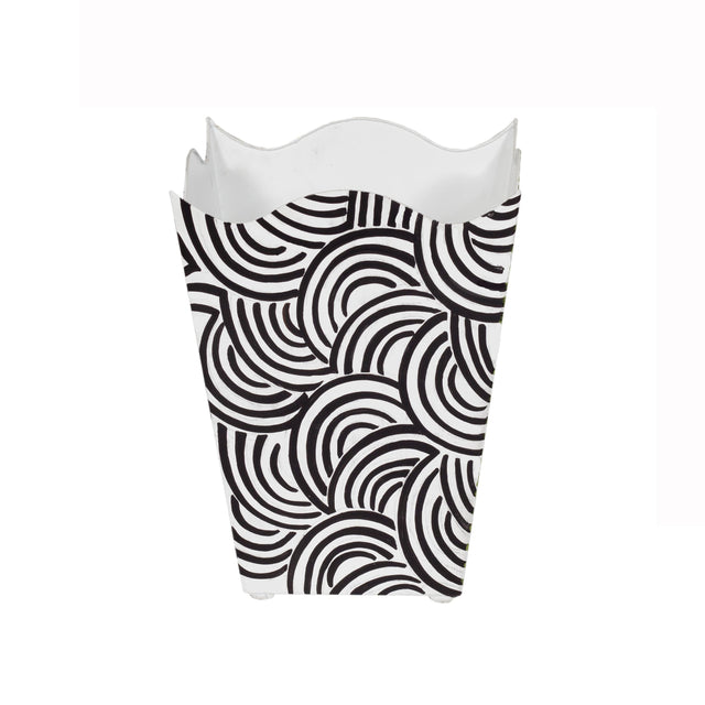 Worlds Away Square Wave Top Wastebasket, Style:Breaker, Color:Black