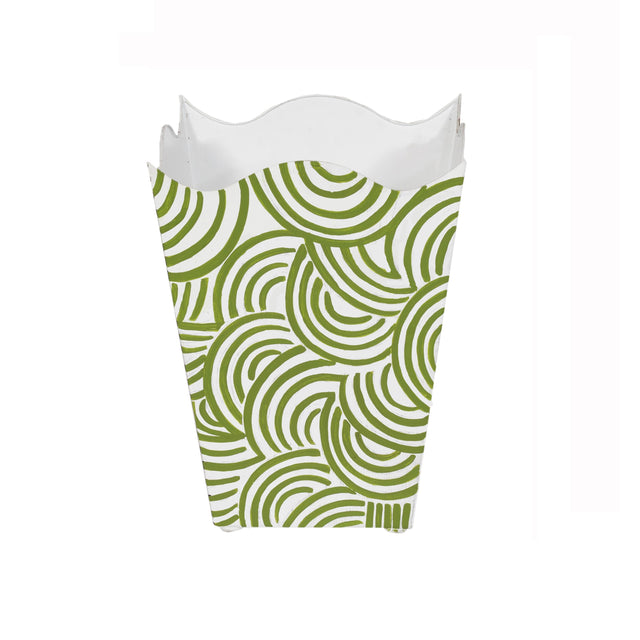 Worlds Away Square Wave Top Wastebasket, Style:Breaker, Color:Green