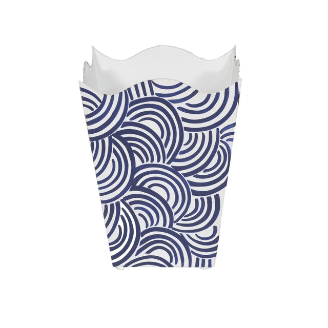 Worlds Away Square Wave Top Wastebasket, Style:Breaker, Color:Navy
