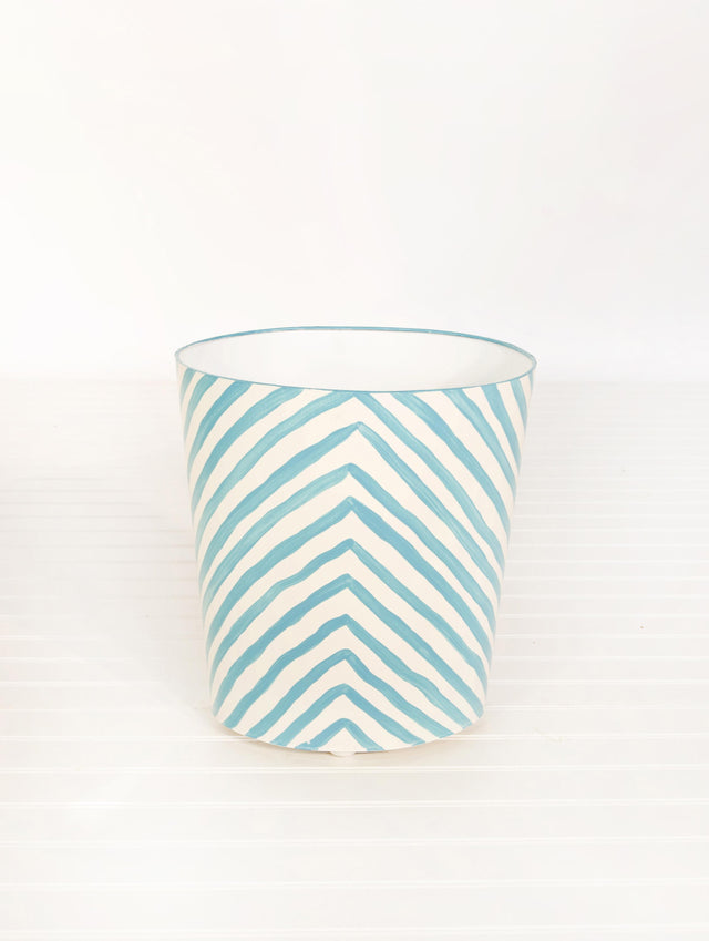 Worlds Away Oval Wastebasket Zebra Turq/Cream