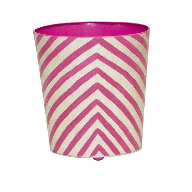 Worlds Away Oval Wastebasket Silver Leaf And Hot Pink