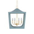 Worlds Away Modern Pagoda Lantern With Four Light Gold Leaf Cluster, Body In Light Blue Powder Coat