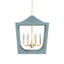 Worlds Away Modern Pagoda Lantern With Four Light Gold Leaf Cluster, Body In Light Blue Powder Coat