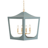Worlds Away Modern Pagoda Lantern With Four Light Gold Leaf Cluster, Body In Light Blue Powder Coat