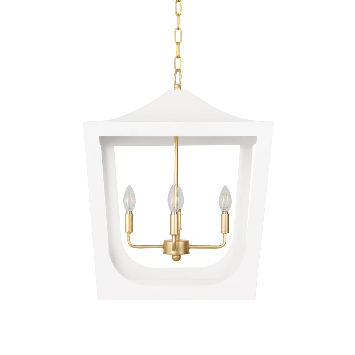 Worlds Away Modern Pagoda Lantern With Four Light Gold Leaf Cluster, Body In White Powder Coat