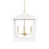 Worlds Away Modern Pagoda Lantern With Four Light Gold Leaf Cluster, Body In White Powder Coat