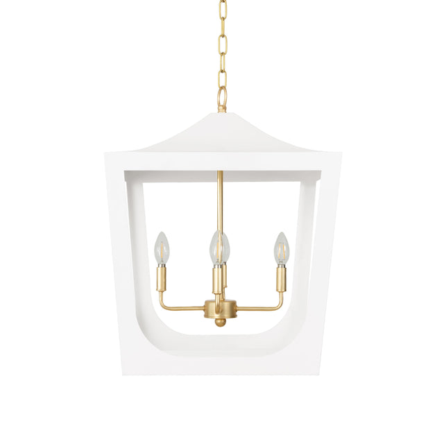 Worlds Away Modern Pagoda Lantern With Four Light Gold Leaf Cluster, Body In White Powder Coat
