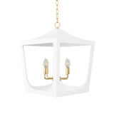 Worlds Away Modern Pagoda Lantern With Four Light Gold Leaf Cluster, Body In White Powder Coat