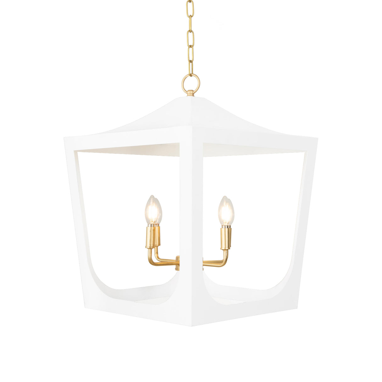 Worlds Away Modern Pagoda Lantern With Four Light Gold Leaf Cluster, Body In White Powder Coat