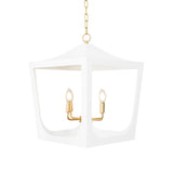 Worlds Away Modern Pagoda Lantern With Four Light Gold Leaf Cluster, Body In White Powder Coat
