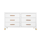 Worlds Away Six Drawer Chest With Rattan Wrapped Handles In Matte White Lacquer