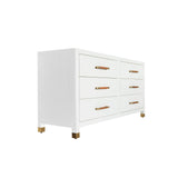 Worlds Away Six Drawer Chest With Rattan Wrapped Handles In Matte White Lacquer