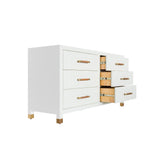 Worlds Away Six Drawer Chest With Rattan Wrapped Handles In Matte White Lacquer