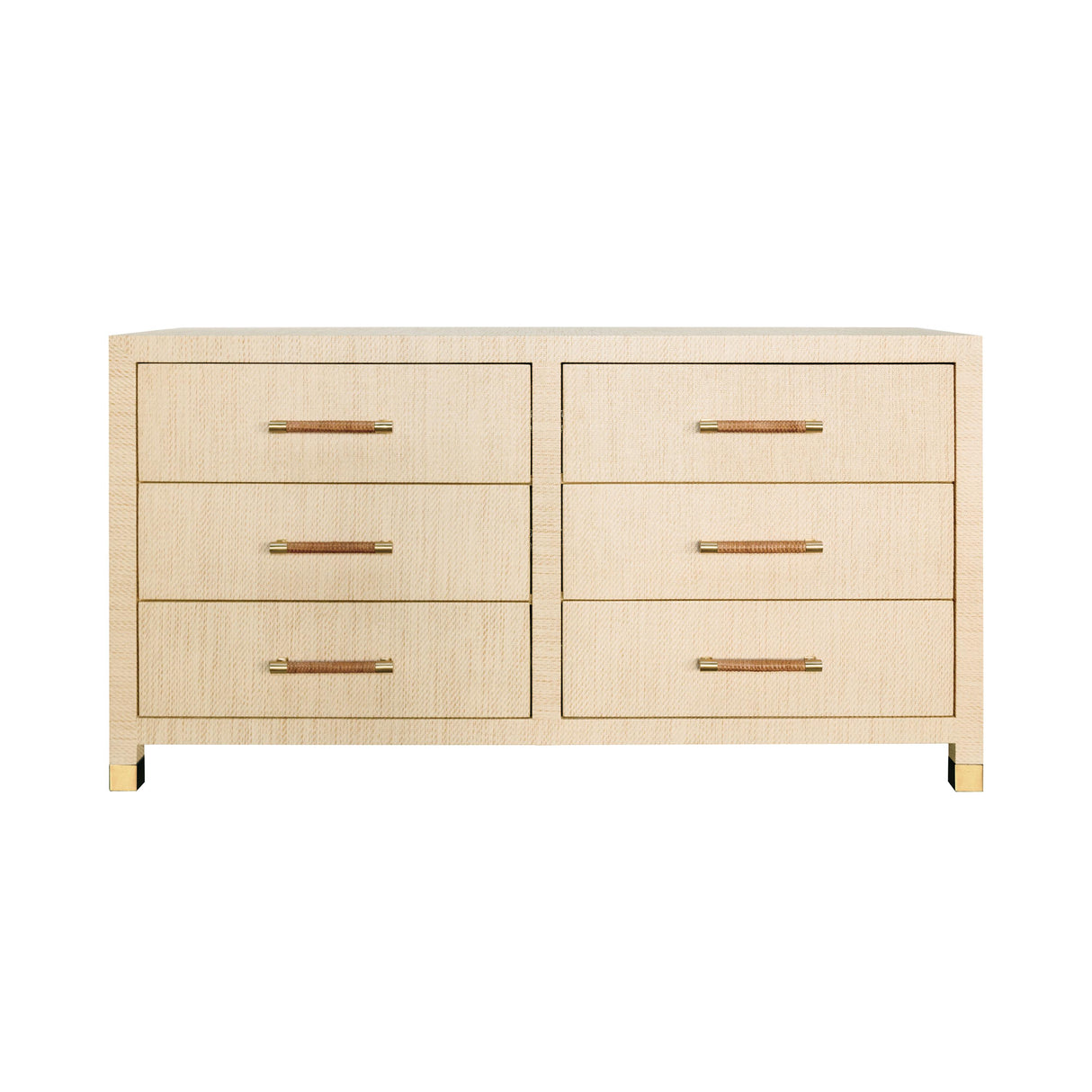 Worlds Away Six Drawer Chest With Rattan Wrapped Handles In Natural Grasscloth