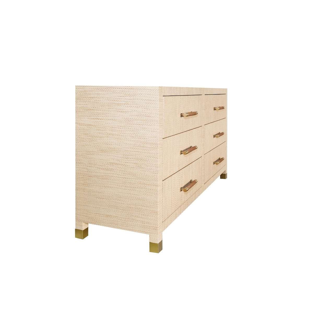 Worlds Away Six Drawer Chest With Rattan Wrapped Handles In Natural Grasscloth