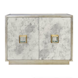 Worlds Away Ant Mirror 2 Dr Cabinet W/ Champ. Silver Lf Detailing