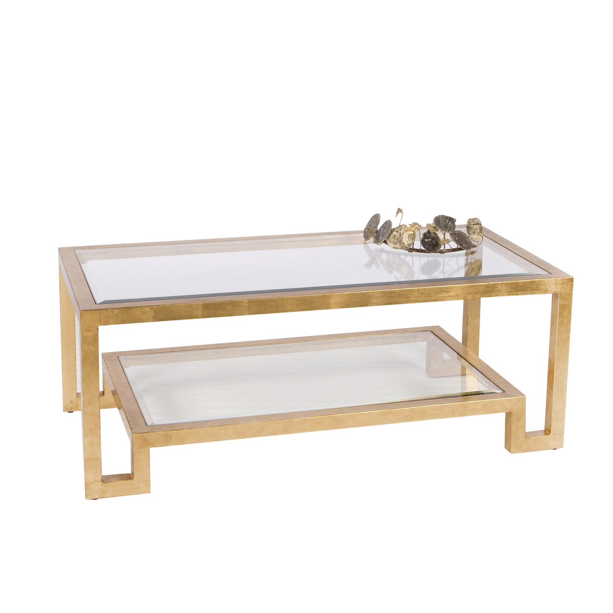 Worlds Away Gold Lf 2 Tier Coffee Table W Bvld Glass