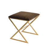 Worlds Away "X" Stool, Gold W Brn Velvet