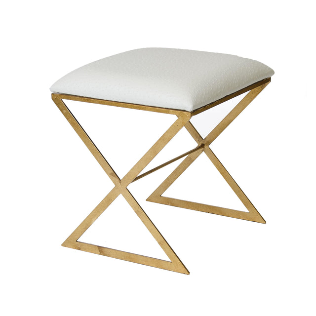 Worlds Away "X" Stool, Gold W Cream Ostrich