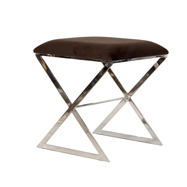 Worlds Away "X" Stool, Nickel W Brn Velvet
