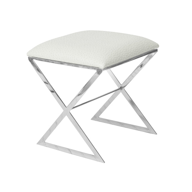 Worlds Away "X" Stool, Nickel W Cream Ostrich