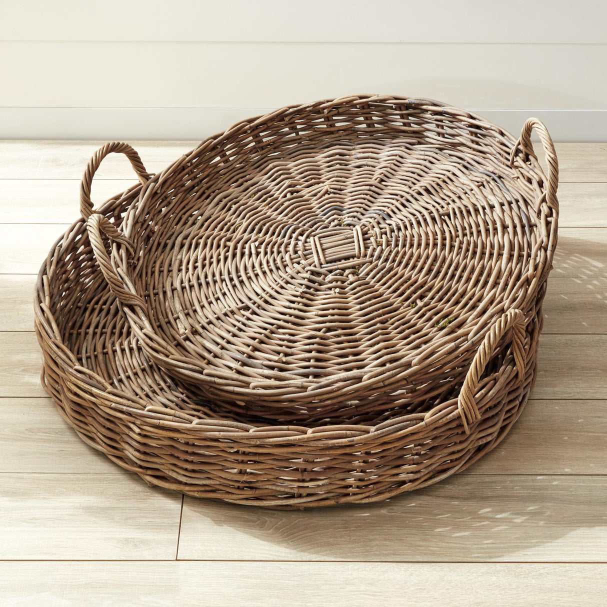 Napa Gray NORMANDY EXTRA LARGE LOW ROUND BASKETS, SET OF 2