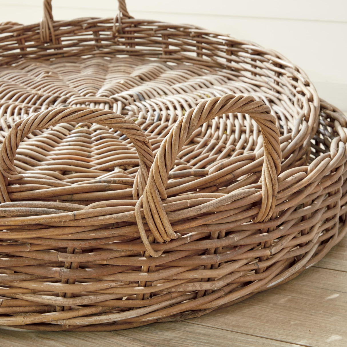 Napa Gray NORMANDY EXTRA LARGE LOW ROUND BASKETS, SET OF 2