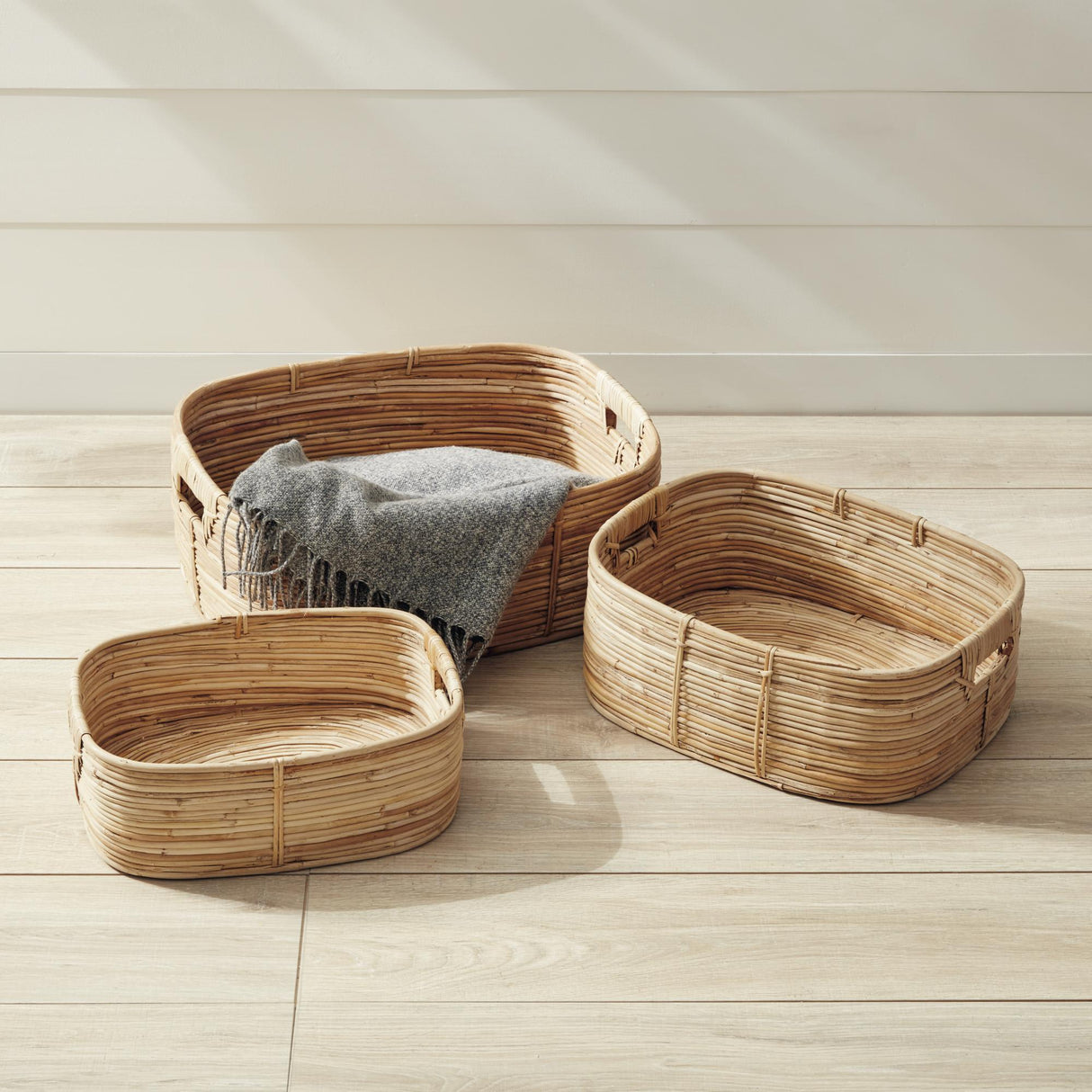 Napa Natural CANE RATTAN RECTANGULAR BASKETS, SET OF 3