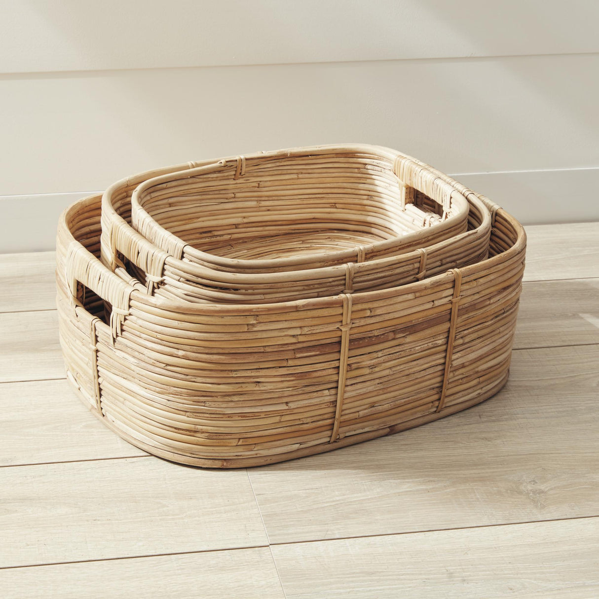Napa Natural CANE RATTAN RECTANGULAR BASKETS, SET OF 3
