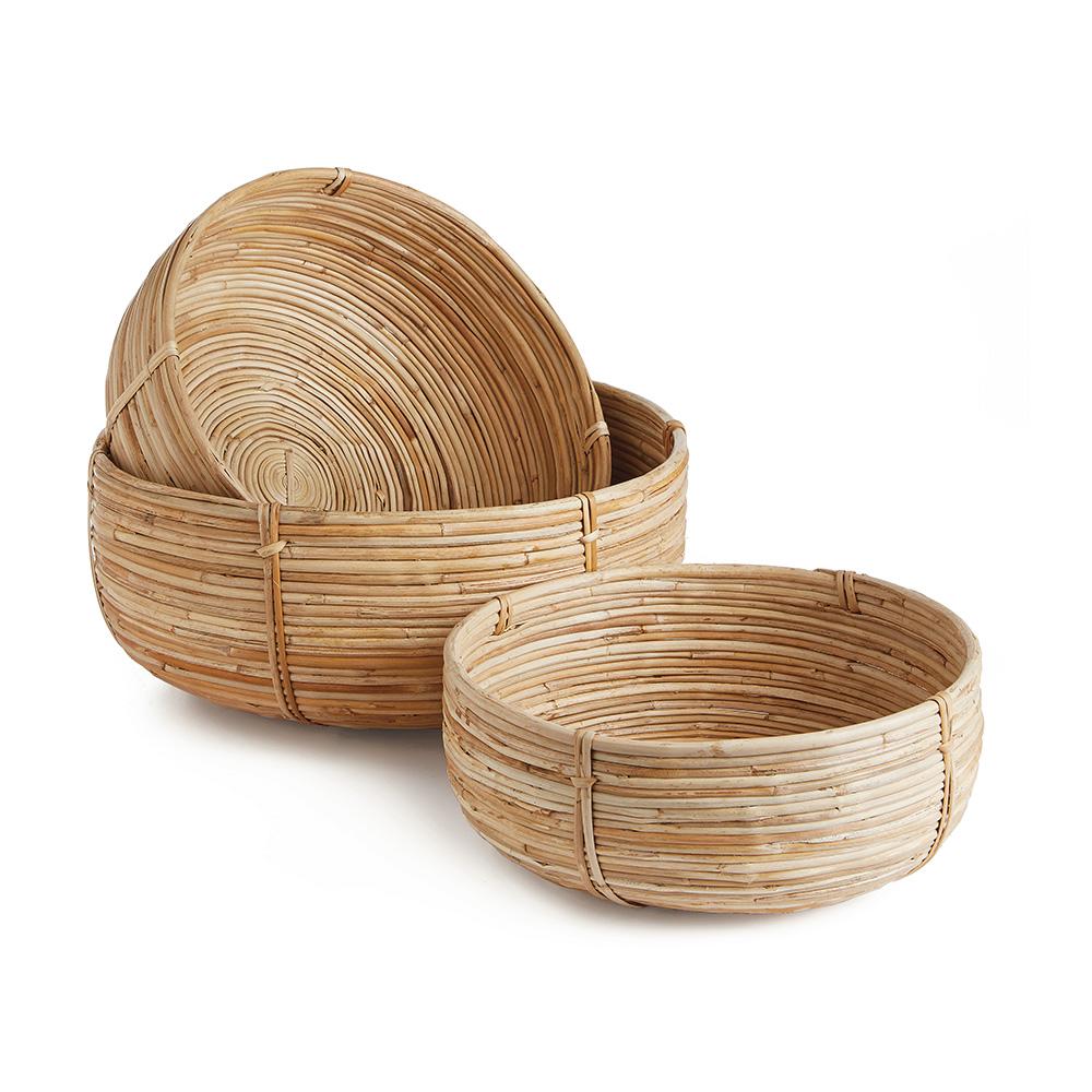 Napa Natural CANE RATTAN LOW BASKETS, SET OF 3