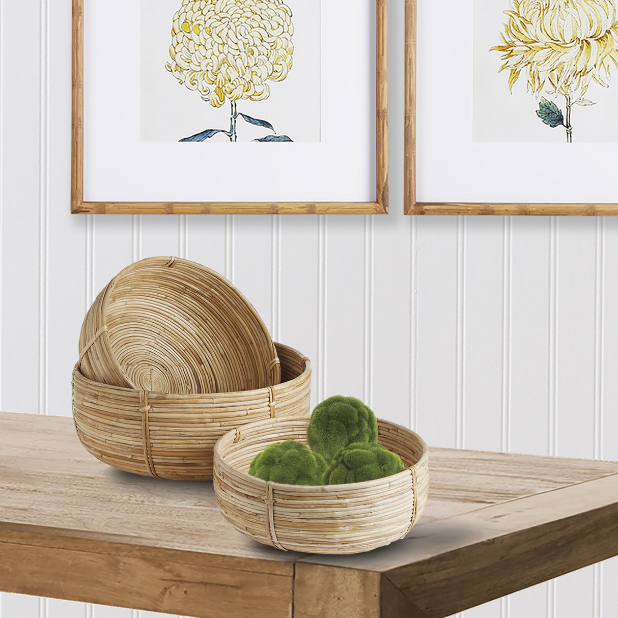 Napa Natural CANE RATTAN LOW BASKETS, SET OF 3